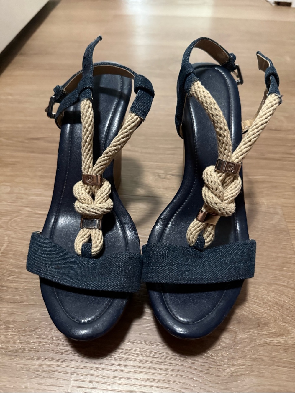 Michael Kors Womens Navy Rope Knot Slingback Sandals